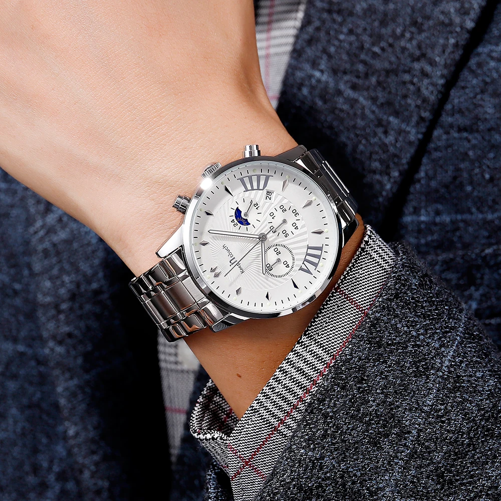 Лидер продаж 2020, Роскошные мужские часы, хронограф с пользовательским логотипом, кварцевые наручные часы из нержавеющей стали