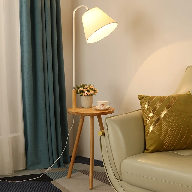 Modern LED Wood Tripod Floor Lamp With Wood Tray Reading Room Floor Lamp