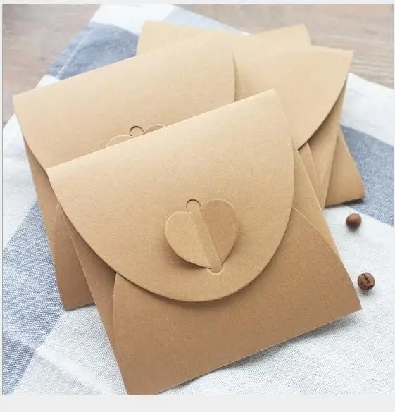 Sentao Heart Buckle Kraft Paper Envelopes Simple Love Retro Buckle Decorative Envelope Small Paper Envelope