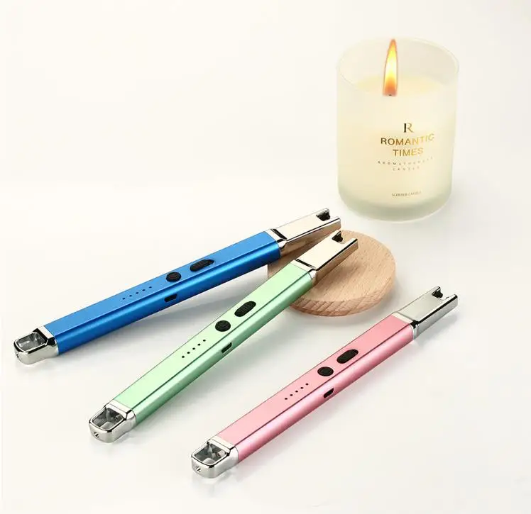 USB lighter Rechargeable Windproof Flamesless Long Arc Lighters BBQ Camping Arc Lighters with Led Light