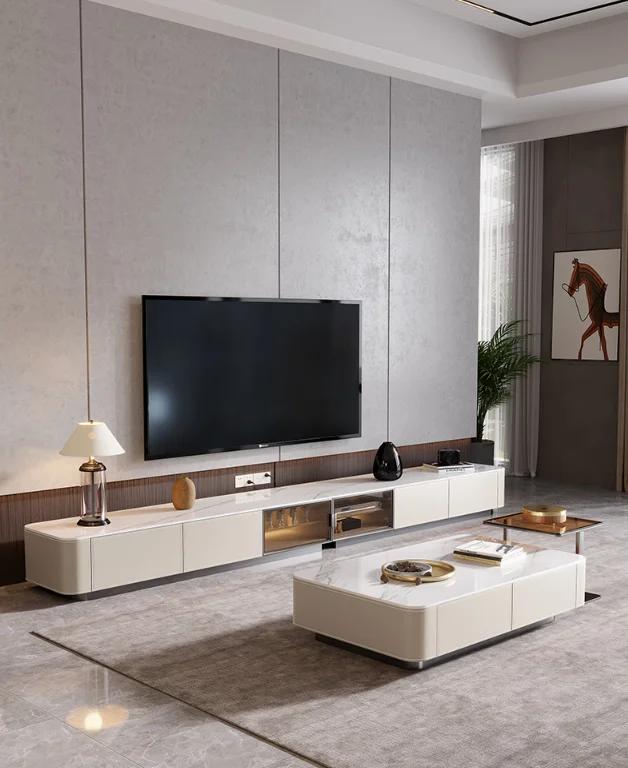 Home Improvement Living Room Storage Cabinet Modern  Cabinet Extension Tv Stand with Backboard