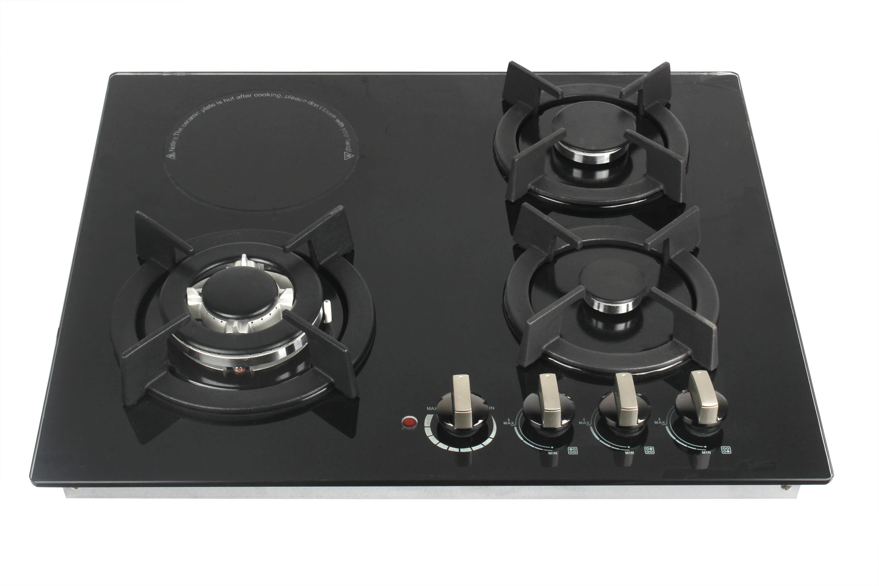 Glass Top 3 Burners 1 Hot Plate Gas and Electric Combination Cooker Stove