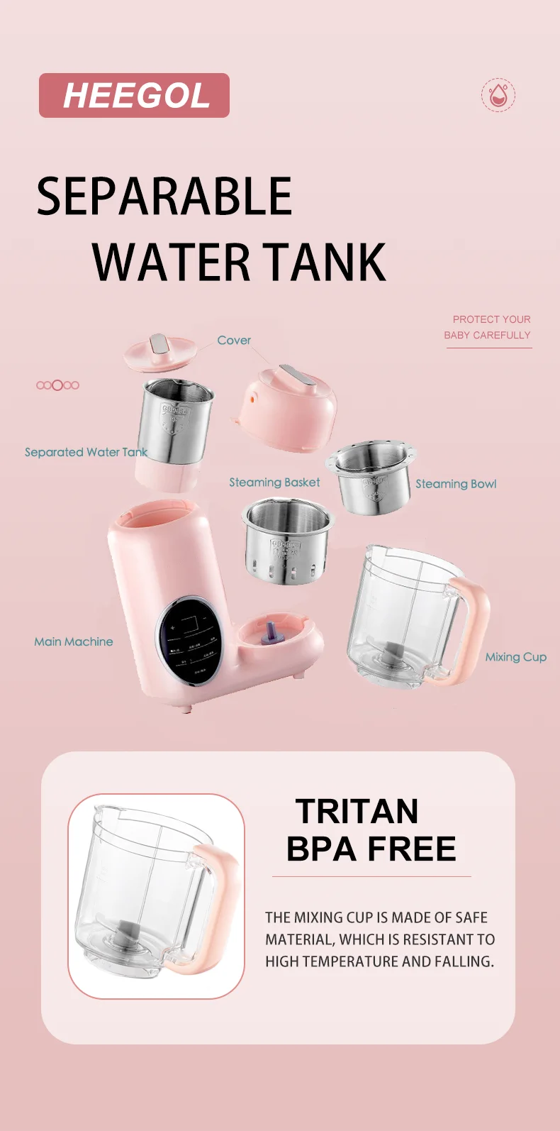 2022 New BPA Free 550ml Blender Food Processor baby Auxiliary food Machine