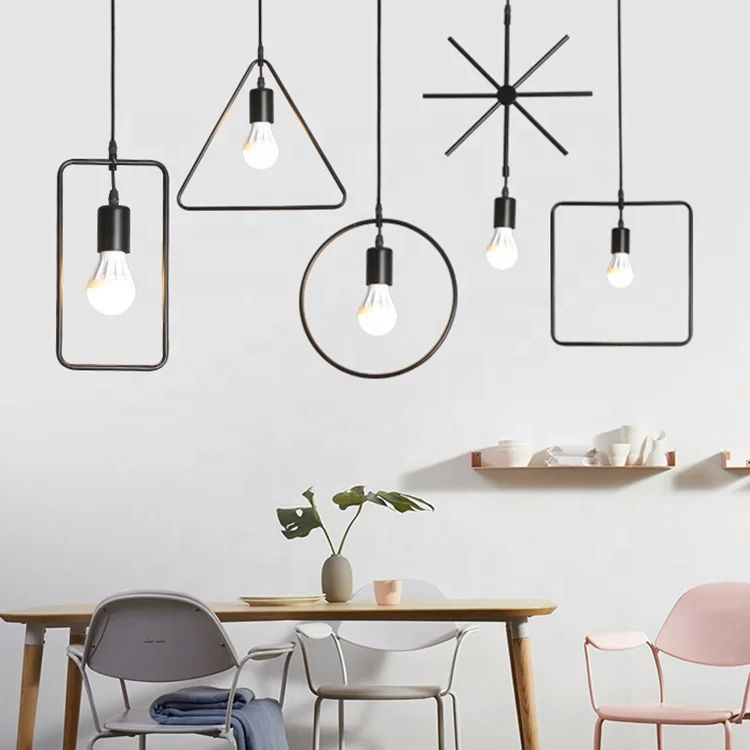 Modern Geometric Chandelier,Iron Art Hanging Ceiling Light Industrial Farmhouse Lighting for Kitchen Island Living Room Foyer En