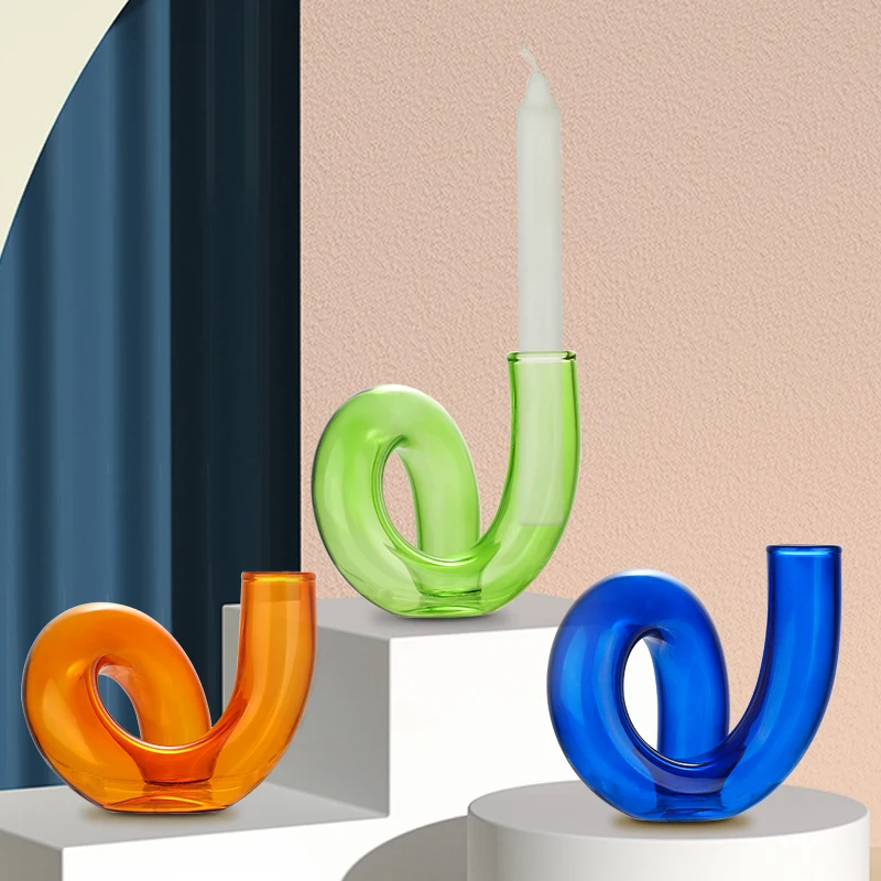 2022 Unique Design Multiple Usage Reused Colored Glass Flower Vases and Candle Holder for Home Decor