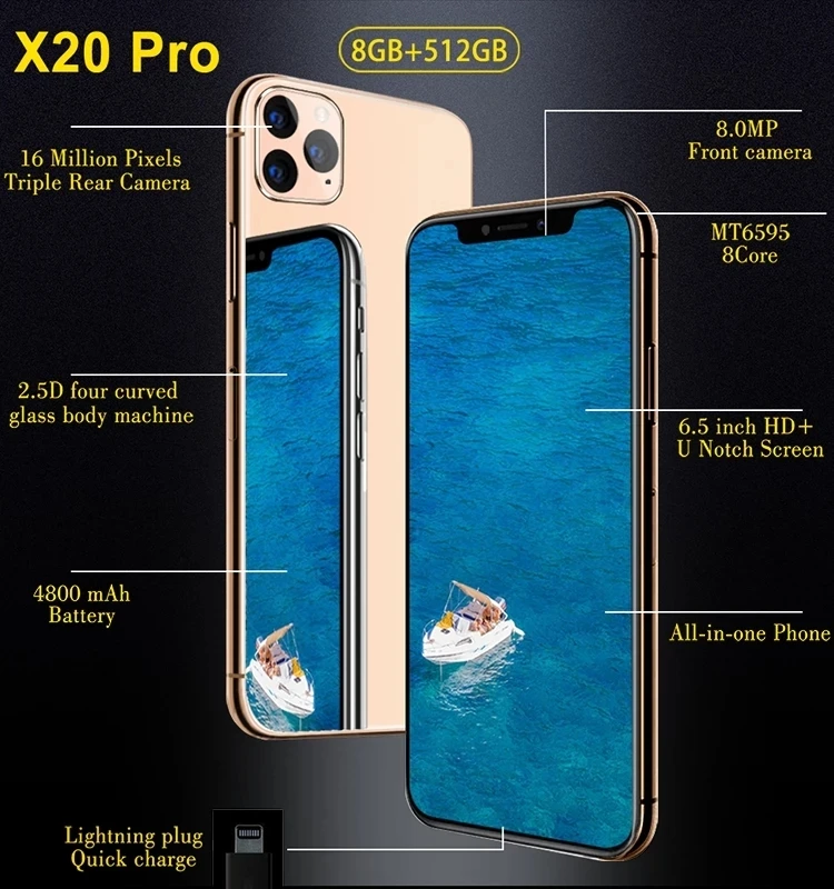 Смартфон X20 Pro 6 5 дюйма 8 + 512 ГБ 10 ядер Android