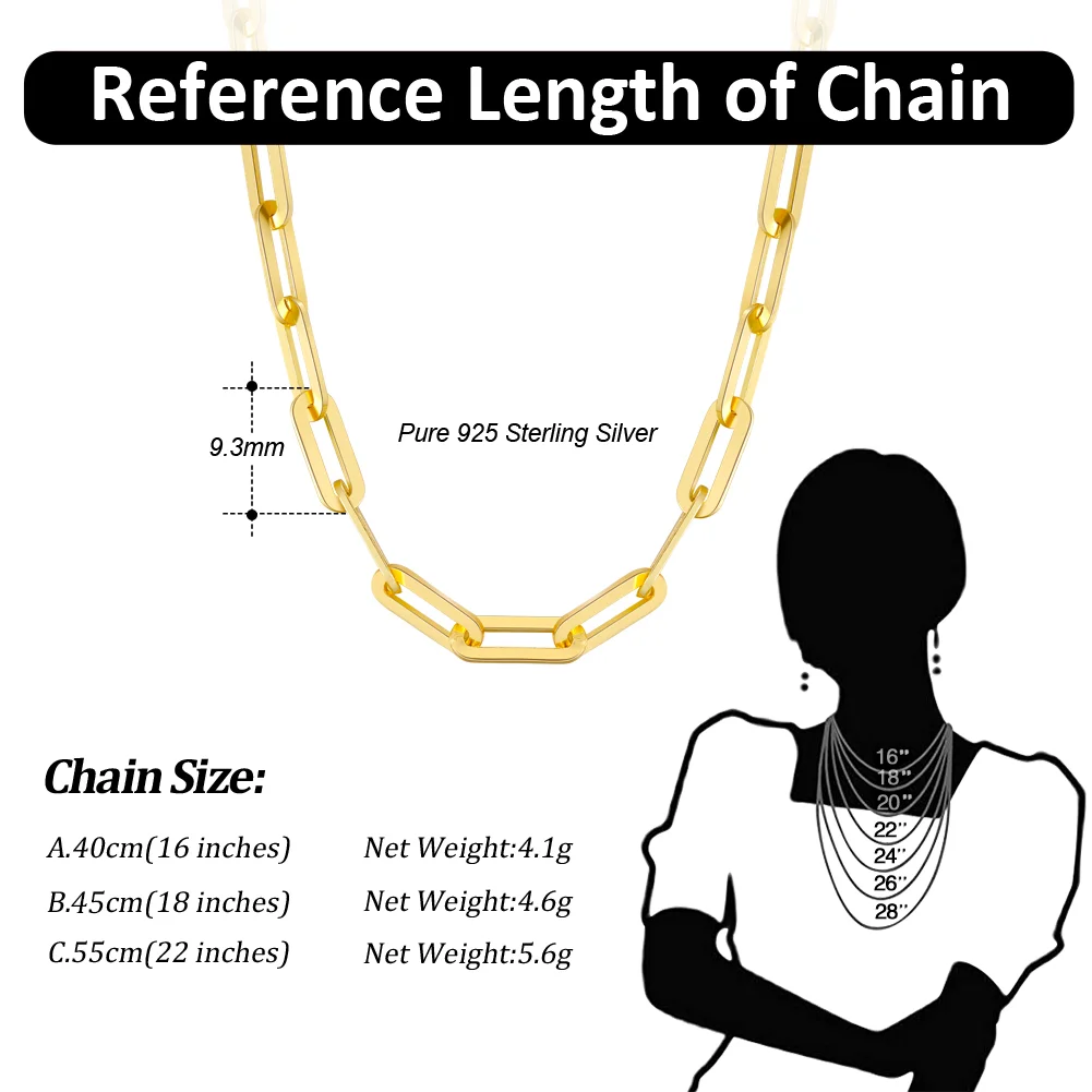 Minimalist Real 14K Gold Over Solid 925 Sterling Silver Italian Paperclip Flat Link Chain Necklace for Girls Women Men