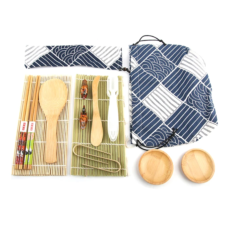 Homemade All In One Sushi Maker Set For Beginners Bamboo Sushi Mat Mold Chopsticks Saucer Sushi Tool
