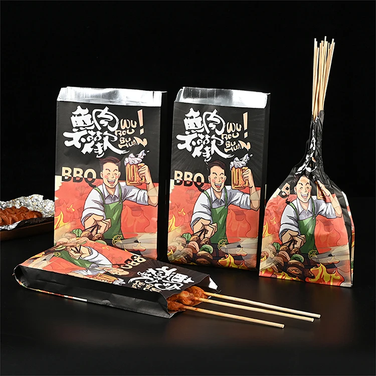 Food Insulation Bag Fried Skewers Packaging Aluminum Foil Takeaway Insulated Kraft Paper Bag Hot Food Packaging Barbecue bag