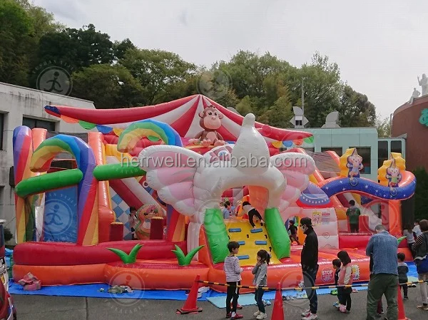 Kids Outdoor Huge Inflatable Circus Playground Interactive Inflatable Amusement Park With Bouncer and Slide For Kids and Adults
