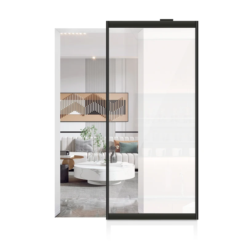 simple design mirror sliding bathroom door Hidden Track System Wall Mount Invisible Sliding Door
