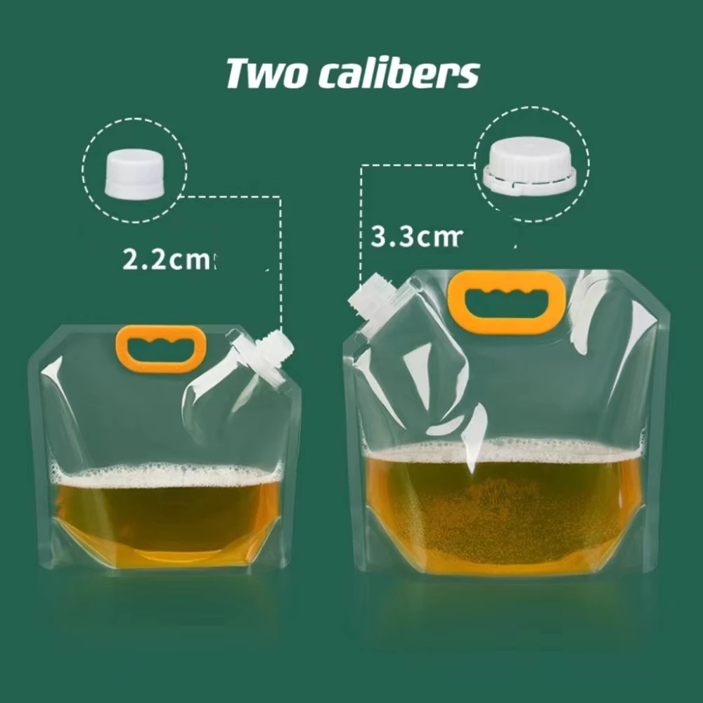 Custom 1.5L Stand Up Beer Spout Pouch With Handle Transparent Reusable Spout Pouch 5 Litre Drink Beer Liquid Packaging Pouches