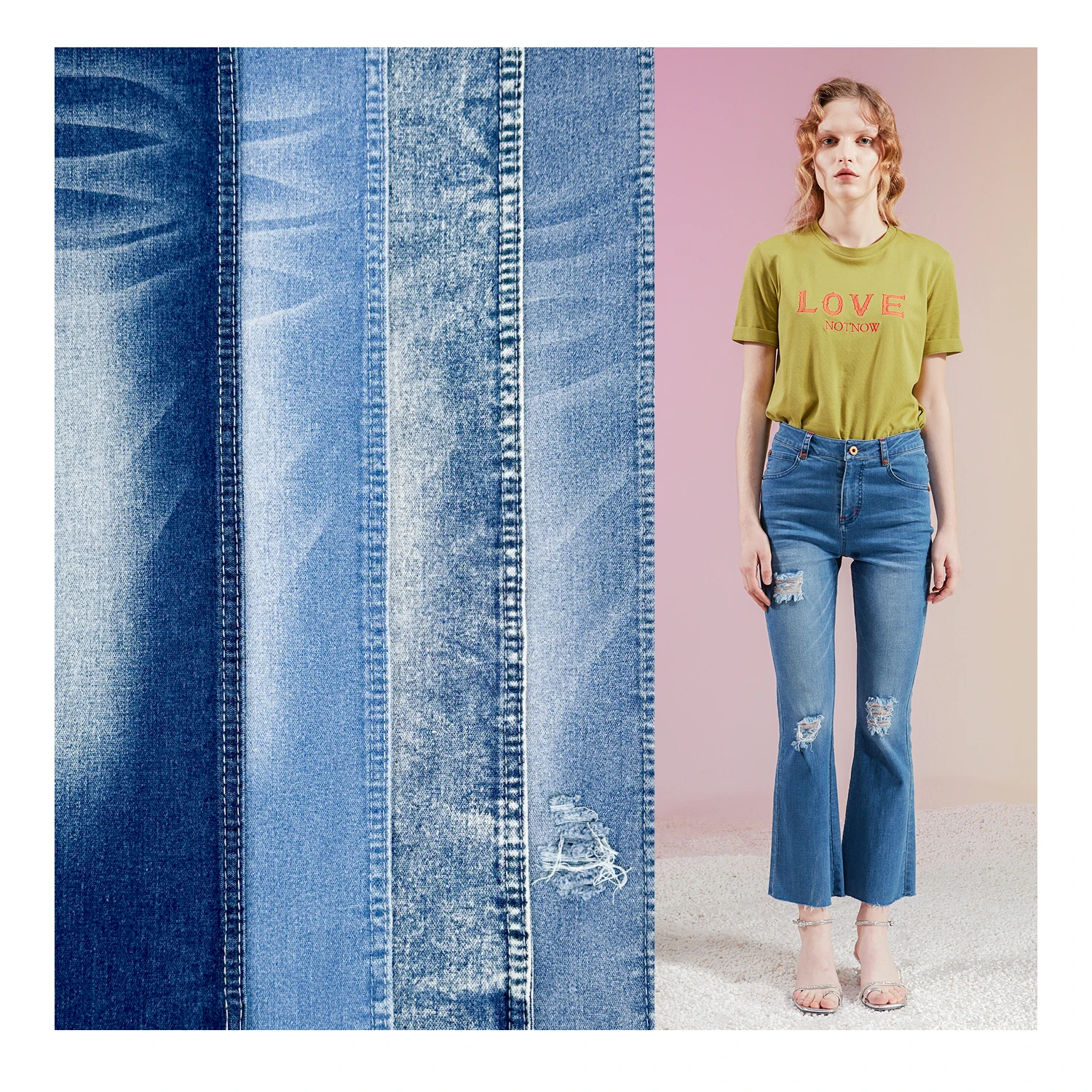 China factory stock blue jeans fabric OE denim fabric with mesh stretch jeans fabric for clothing manufacturers with wholesale