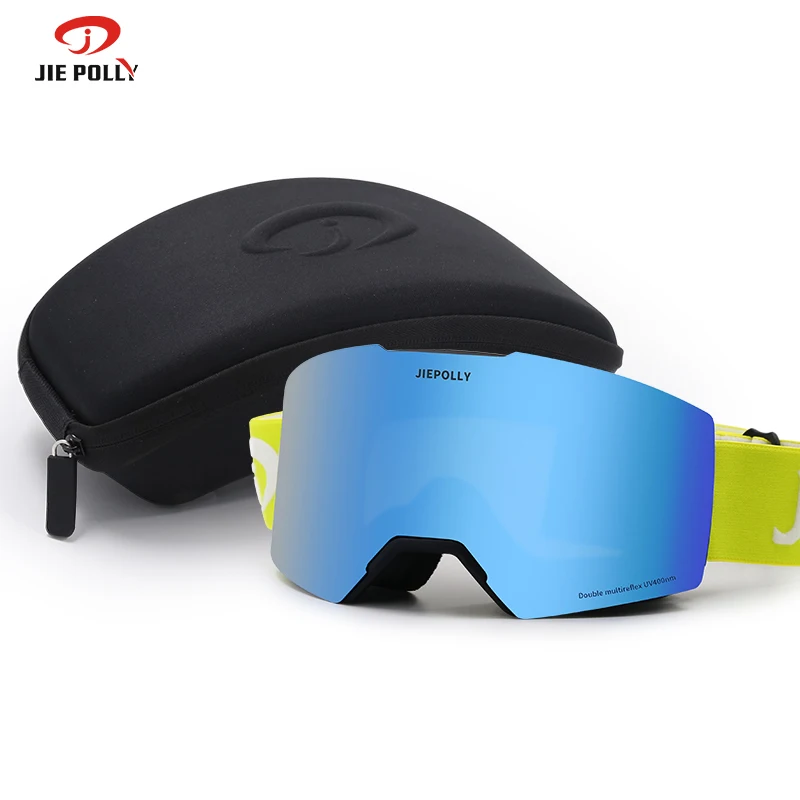 Jiepolly ready to ship in stock magnetic anti-fog double lens electroplate ski goggles sports uv400 snowboard snow glasses