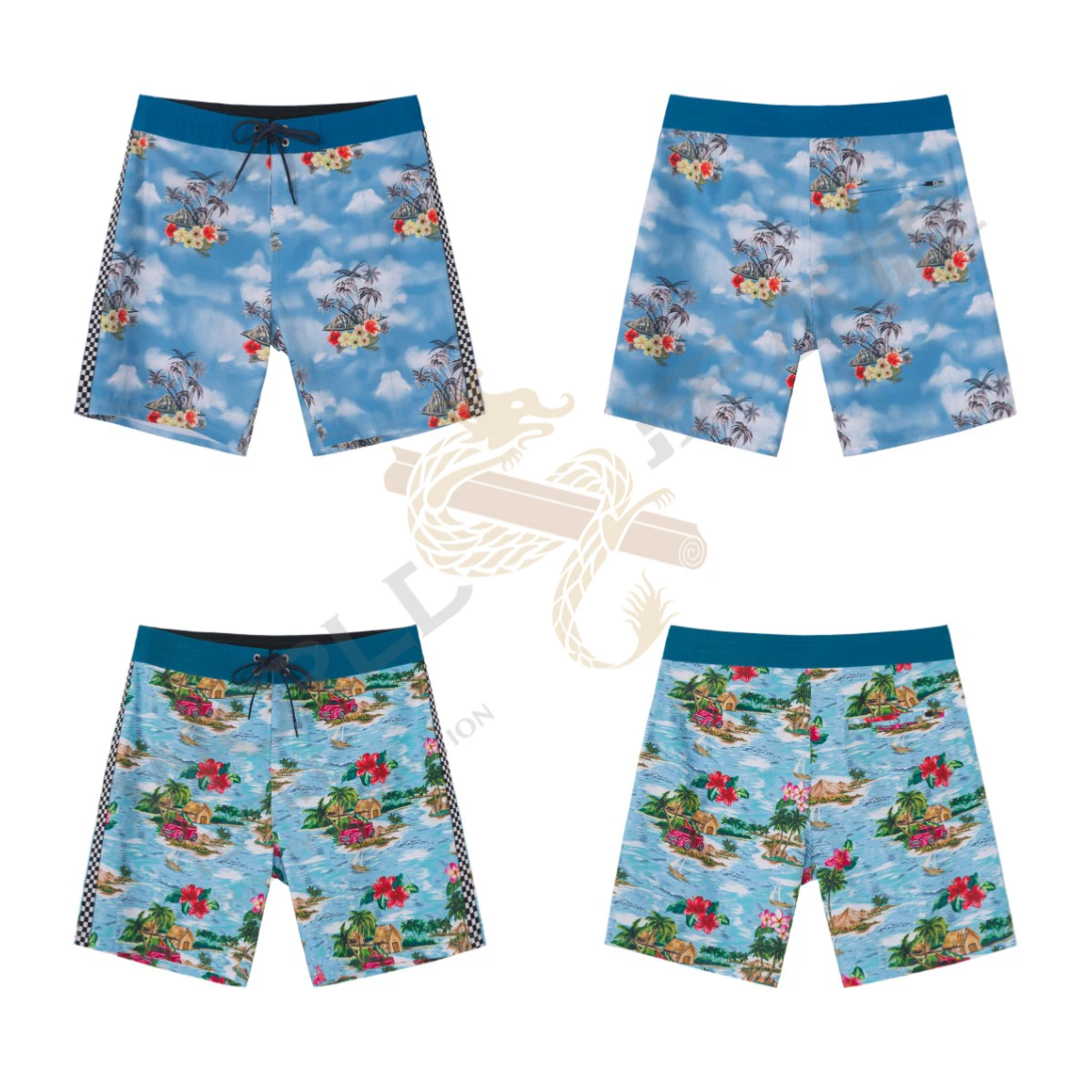 High Quality Swim Trunks with Zipper Pocket Boardshorts 1 Piece Shorts Men Casual Woven Polyester Fabric Print Pattern Mid Waist