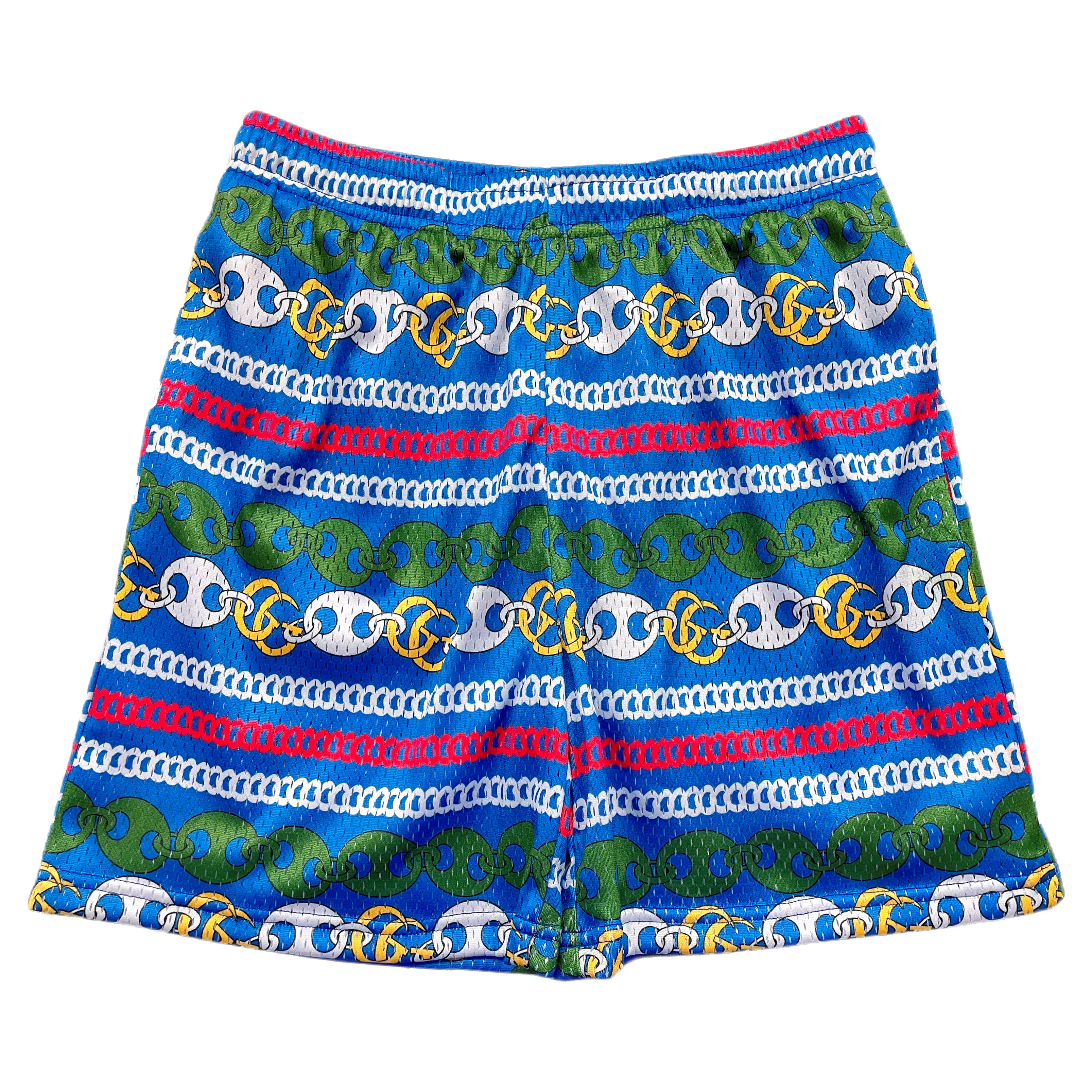 2023 Custom pattern men luxury breathable double lined silky mid thigh sports gym heavy weight mesh shorts with zipper pockets