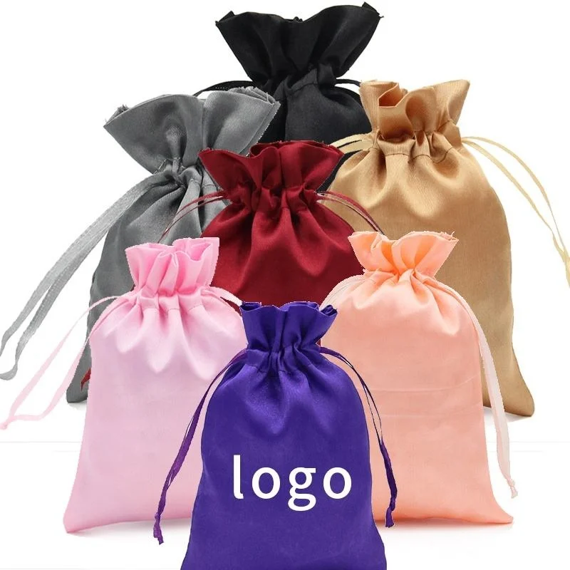 Оптовая продажа, Подарочный шелковый атласный мешочек для ювелирных изделий, упаковка для наращивания волос, цветной атласный мешок с индивидуальным логотипом