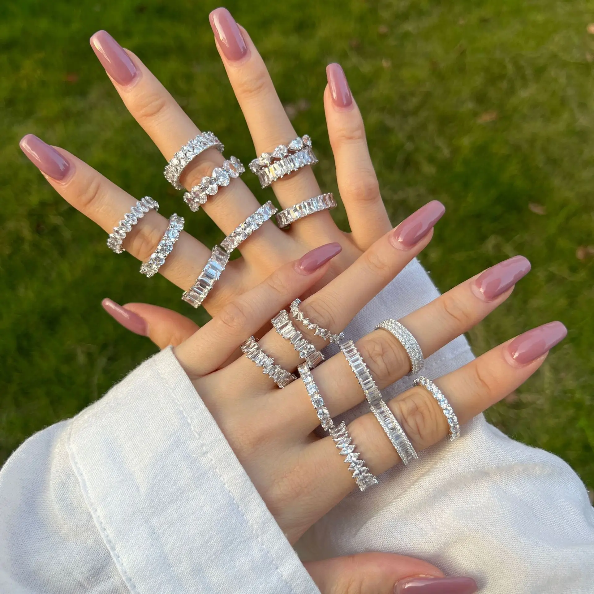 Women version of the new simple refers to three rows of diamond 925 sterling silver ring