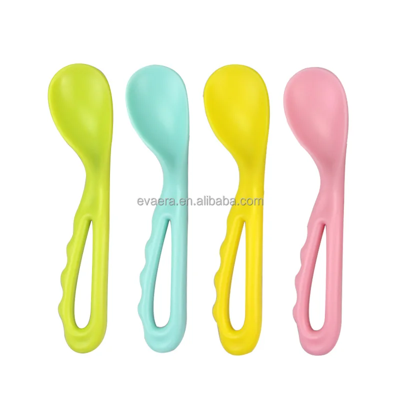 New curved handle baby learning training fork spoon set baby crooked handle training spoon