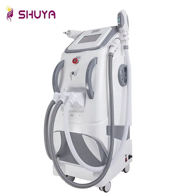 
3 в 1 вертикальная профессиональная машина для удаления волос с четырьмя ручками Magneto SHR OPT Spot Size IPL YAG 