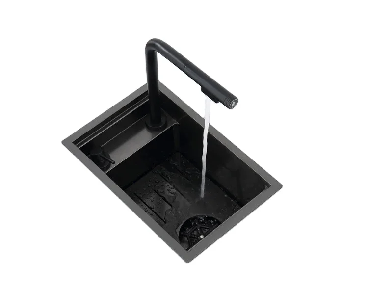 Hot sale small hidden bar sink  18 Inch  stainless steel 304 cup wash basin black mini island kitchen  sink with cup washer