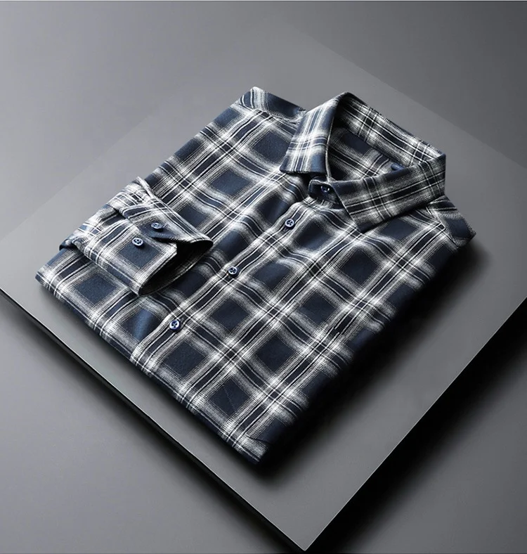 Wholesale Factory Custom Logo Embroidery Cotton Men Casual Oversize Button Down Kemeja Flannel Shirts Plaid Long Sleeve Shirt