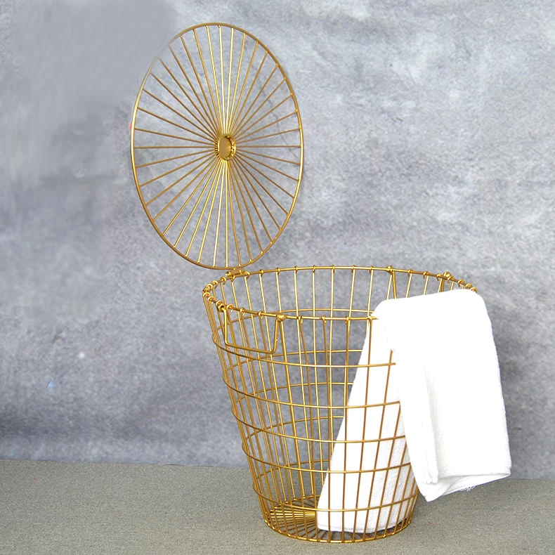 gold laundry Basket, Loft style design metal Dirty clothes storage basket,