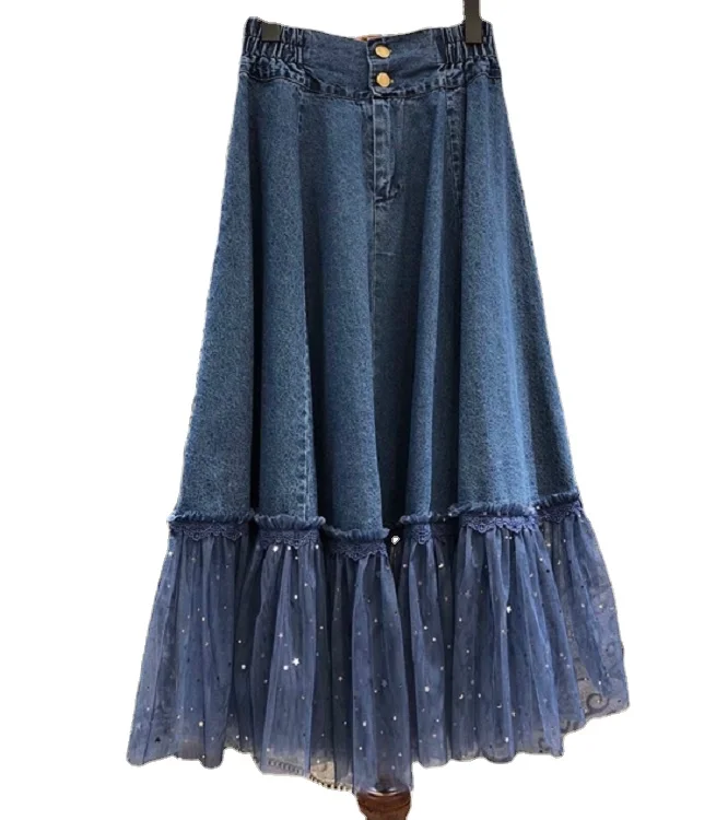 New Style Blue Maxi Standard Fashion Women Denim Skirts For Ladies