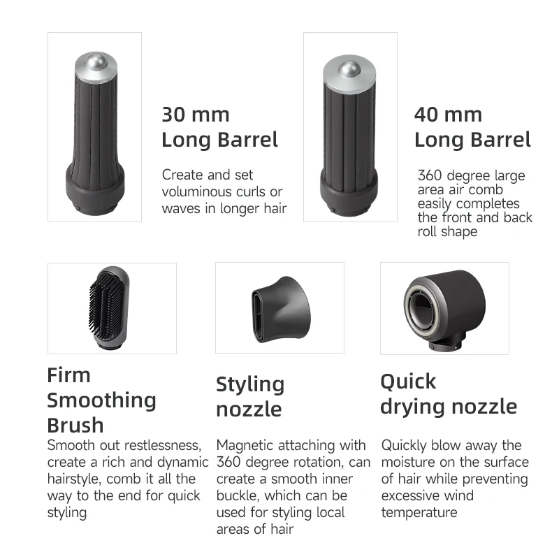 6 in 1 Professional Ionic Salon Hair Dryer, Speed hair blow dryer with 110,000RPM , self rotating curling iron hair straightener