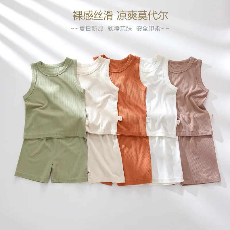 Custom Summer Kids Bamboo Viscose Baby Pajamas Boys Short Sleeve Two Pieces Organic Bamboo Clothing Pjs Set Bamboo Baby Clothes