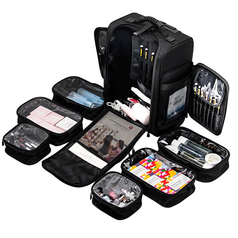 Travelling Luggage Rolling Suitcase Artist Train Case Soft Sided Storage Cosmetic Organizer Carry on Travel Makeup Trolley Bag