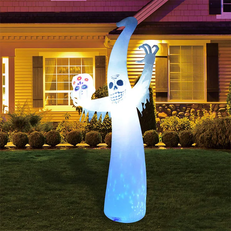 Halloween 12FT LED white ghost inflatable mascot For Garden Decoration