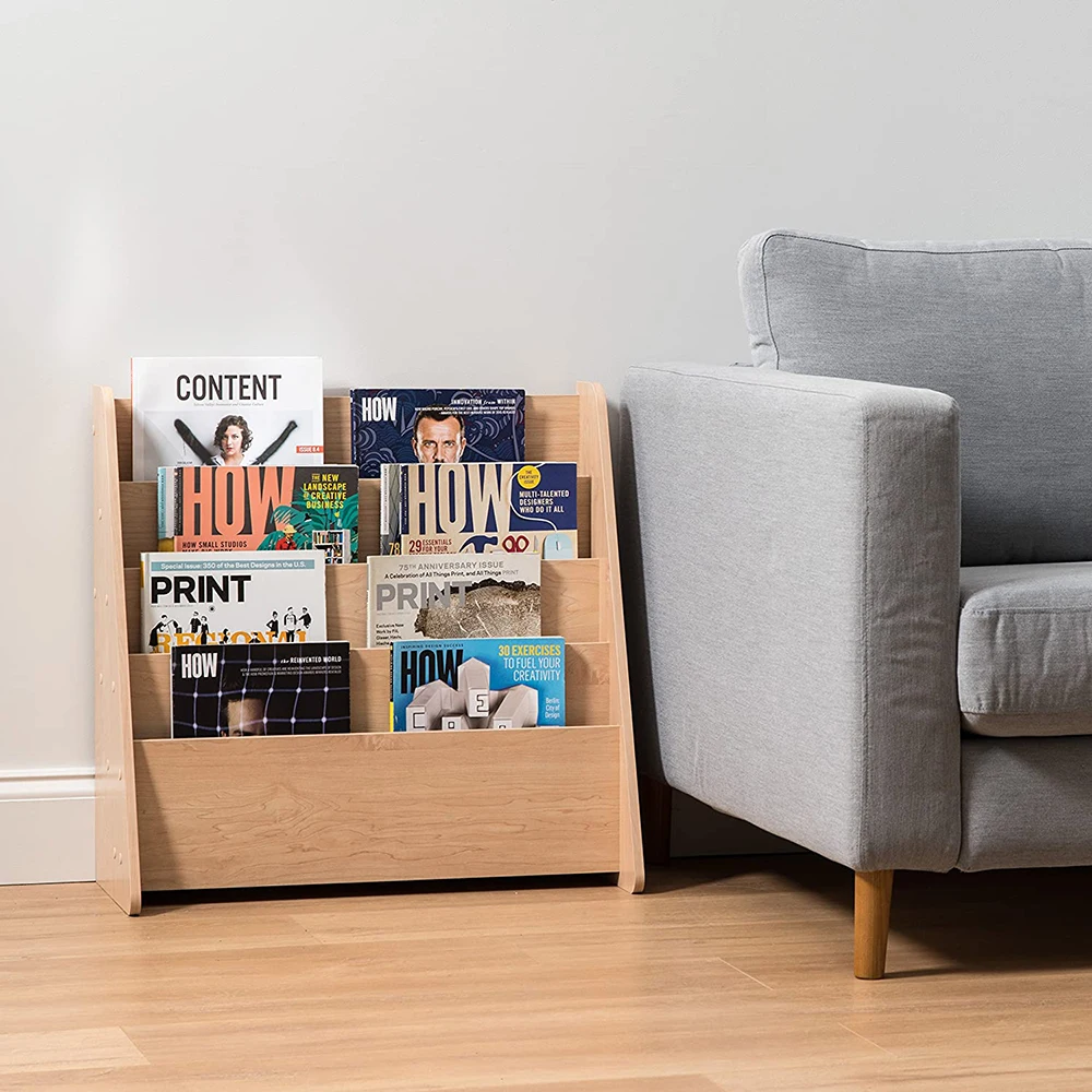 4 Tier File Holder Hanging Mail Organizer Wood Magazine Literature Rack Ladder Book Shelf