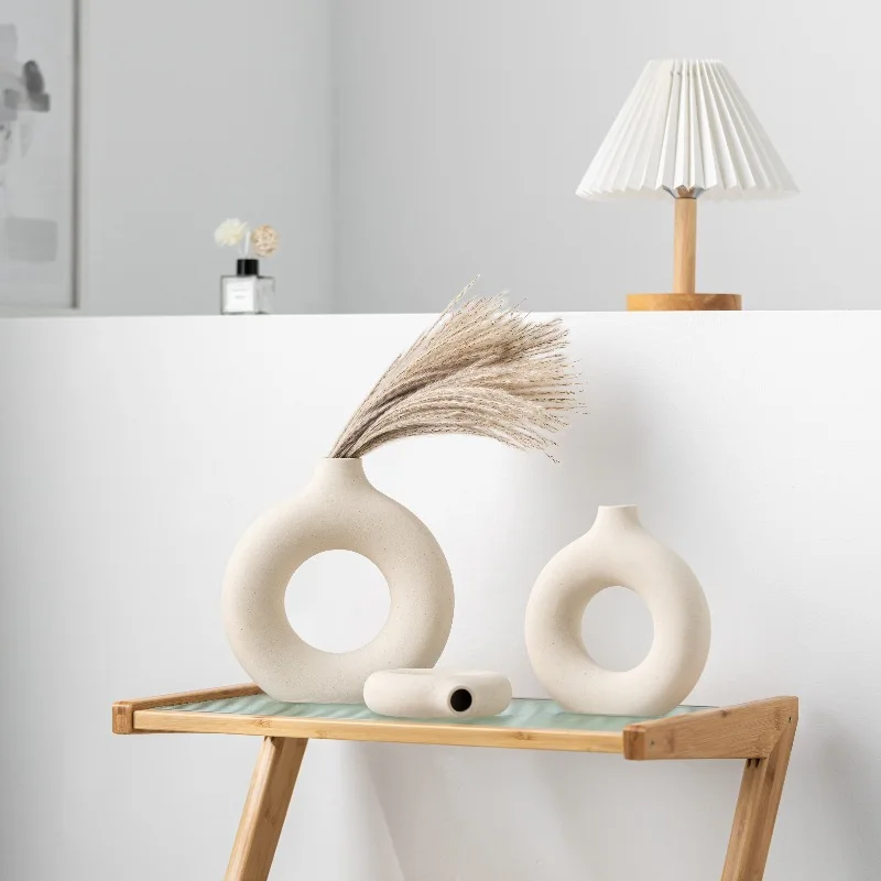 Simple New Circle Ceramic Flower Vase Home Light Luxury High-Grade Decorations Ornaments Big Vases For Home Decor