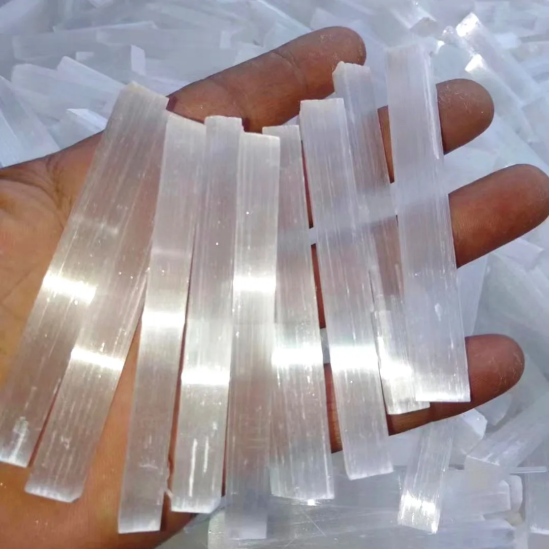 Natural energy healing crystals stick reiki quartz white gypsum strip selenite wand for decorate