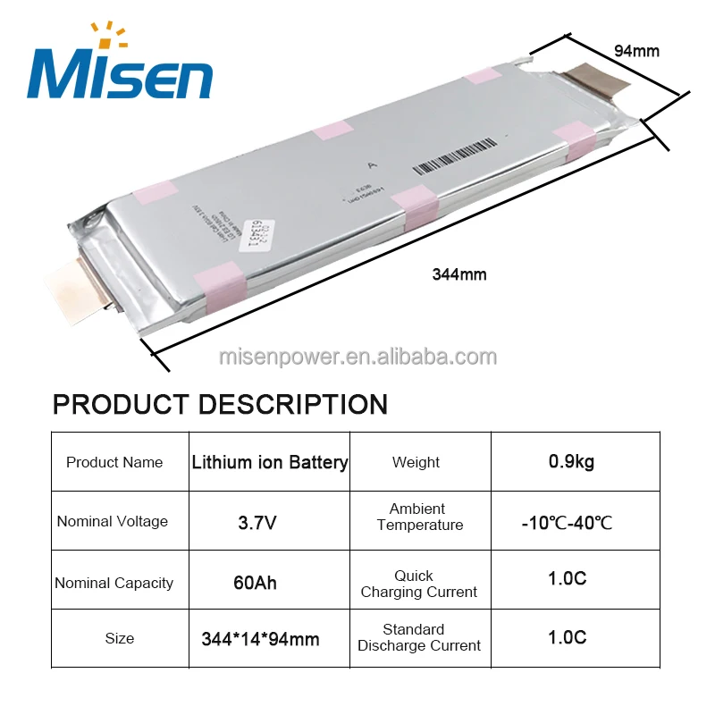 Оптовая продажа от производителя Misen литий-ионная полимерная аккумуляторная батарея 3 7 В 60ah E63b для электрического скутера 48