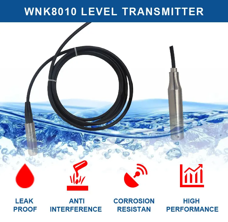 WNK Submersible Level Transmitter RS485 Waste Tank Water Level Sensor 4-20ma For Deep Well Pump