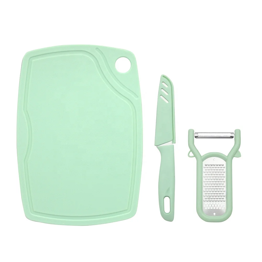 Wholesale Eco-Friendly 3-Piece Kitchen Set Disposable Plastic Cutting Board Ceramic Knife Vegetables Peeler for Home Use