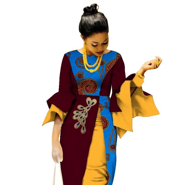 
Print Dress Summer for Women Vintage Bazin Riche Wax Print Fabric Party Dress For Girls WY2991 