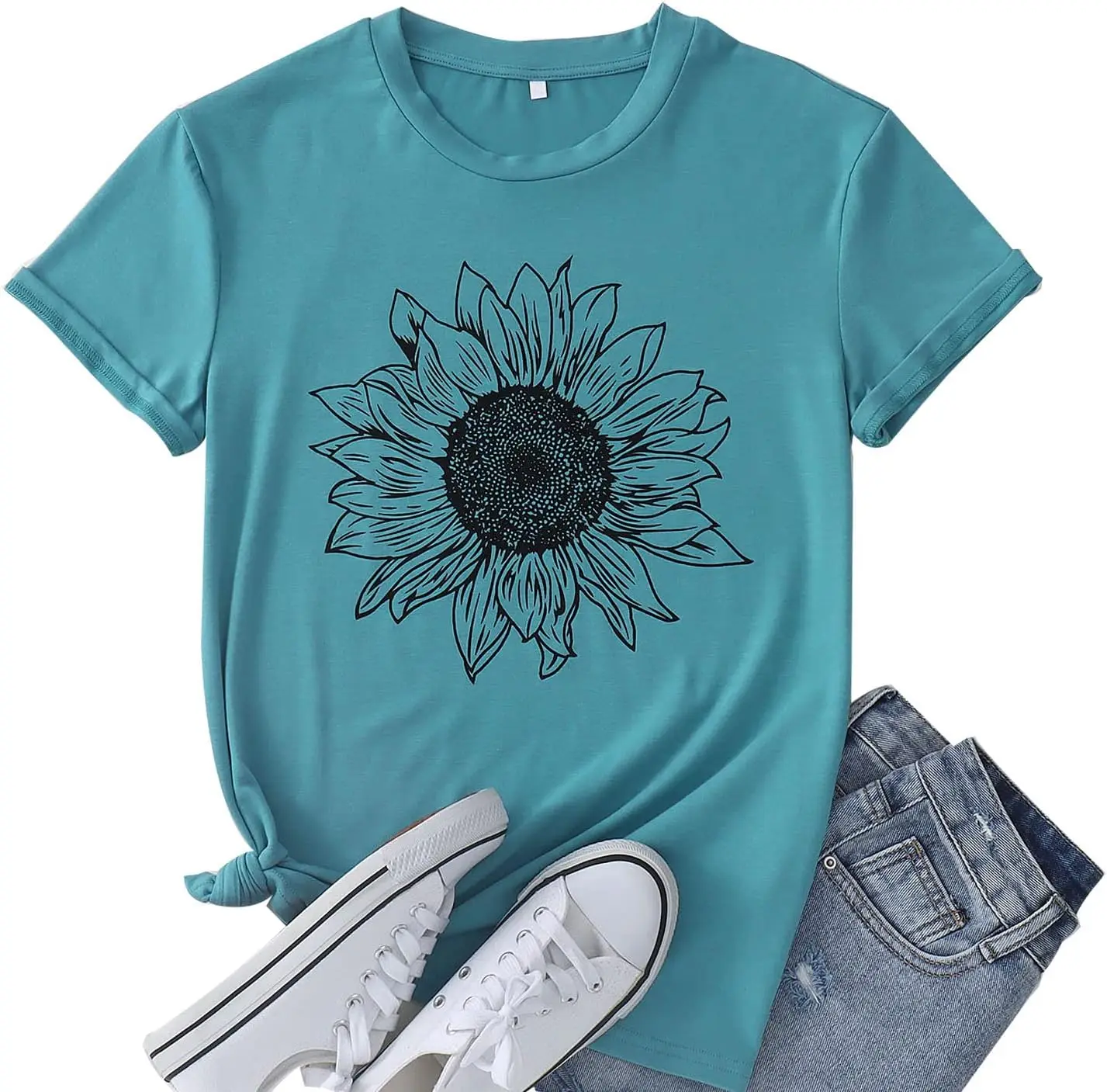 Sunflower Stylish T Shirts for Women Loose Tee Short Sleeve Tee