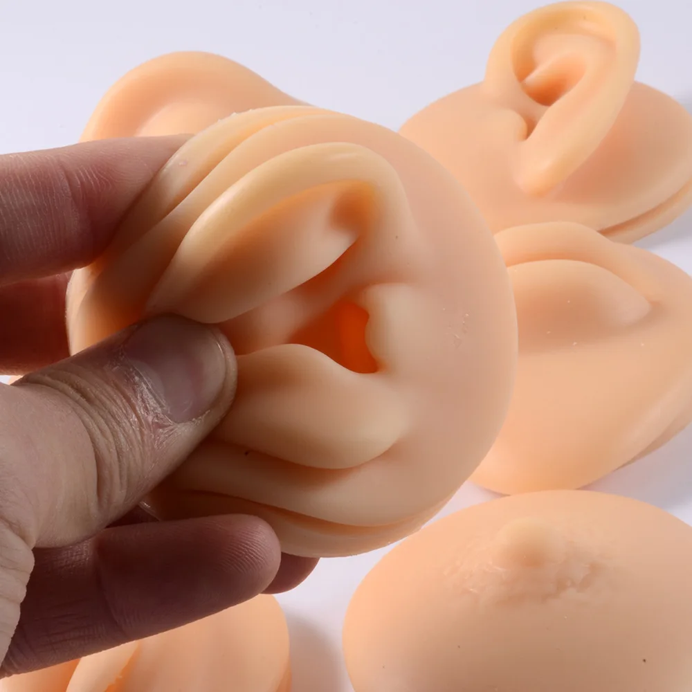 Puncture Practice Body Piercing Jewelry Simulation Human Silicone Ear Model With Display Stand Use For Tattoo Display Tool