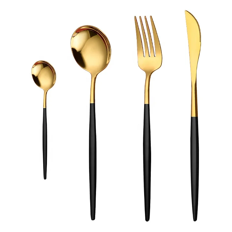 
Wholesale Stainless Steel 410 Gold Flatware Gold Spoon Fork Knife Cutlery Set 