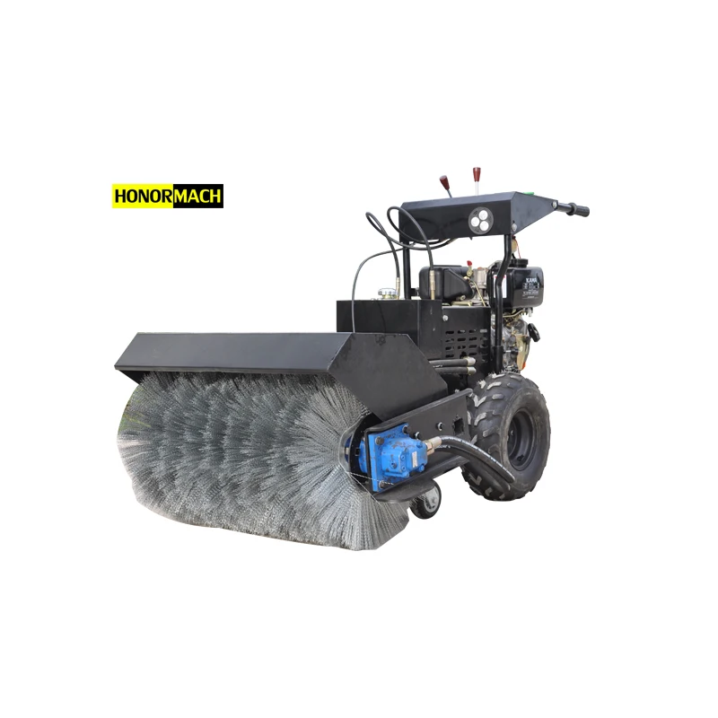 Hydraulically Driven Hand Push Rubber Tire Road Snow Sweeper