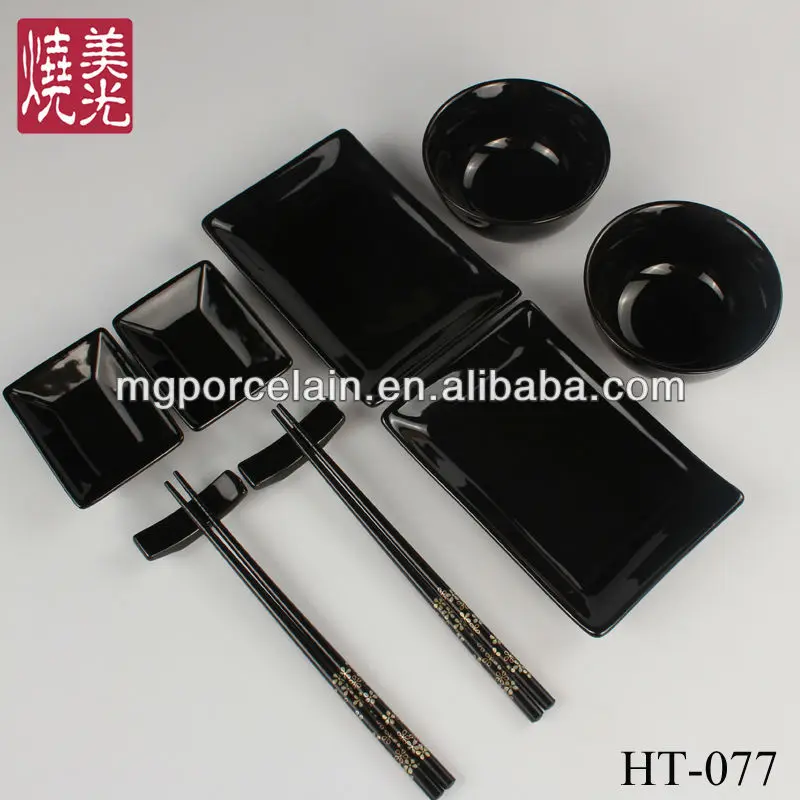12 pcs shinny black japanese ceramic sushi set&stoneware tableware HT-077-1