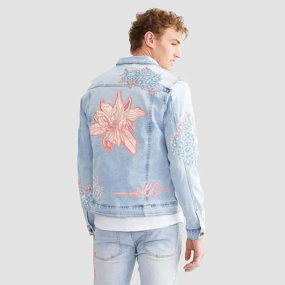 New Arrival AeeDenim custom Designers Jackets Eternity Floral destruction flocked animal print embroidered patch Denim Jacket