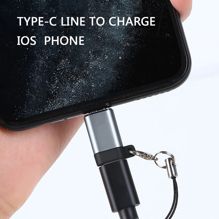 Type-c mobile phone adapter Type-c USB ios adapter with key chain sync charger OTG converter for iPhone 11 12