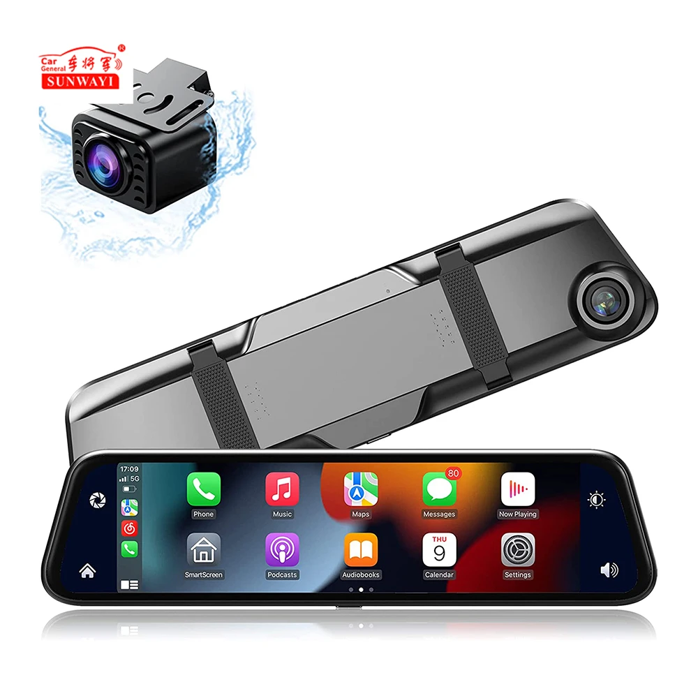 9.66'Dash Cam Wif Gps Navigation Car Mirror IPS Touch Screen Dual Lens Android Auto Carplay