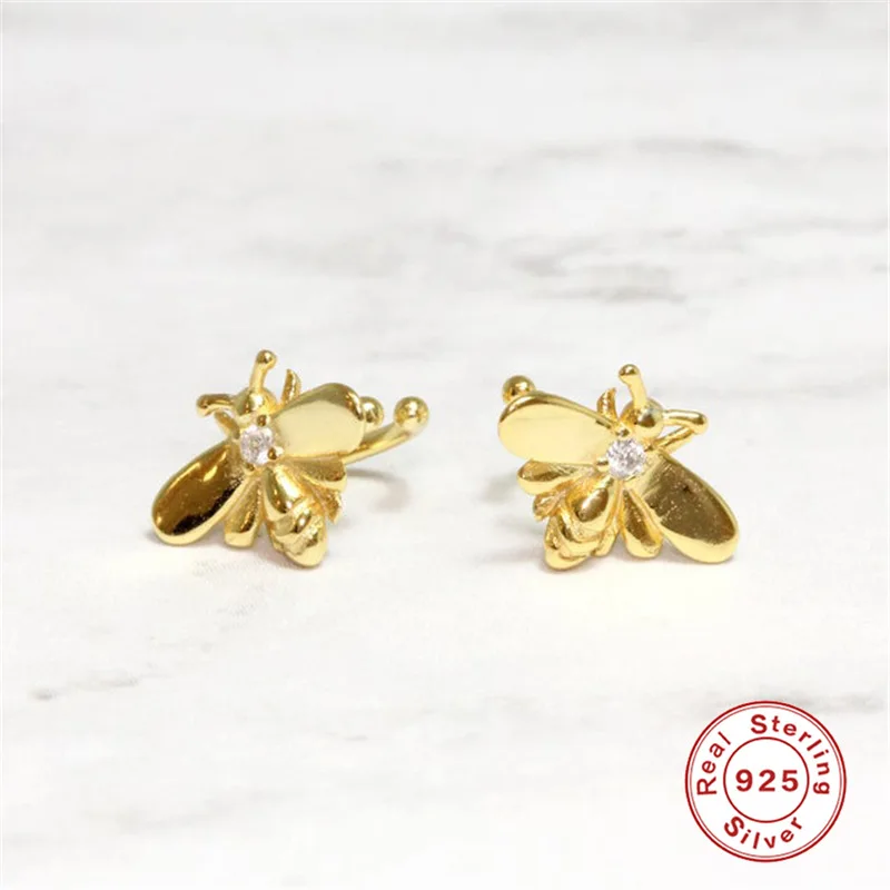 Carline Topsale Bee Earrings 925 Sterling Silver Zircon 18K Gold Plated Ear Clip On Earrings Hot Ear Cuff Without Ear Holes