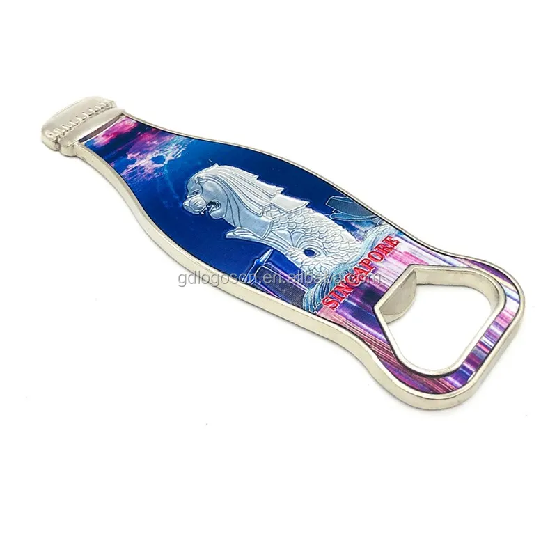 Singapore attractions foil photo neutral beer bottle shaped bottle opener metal magnetic opener