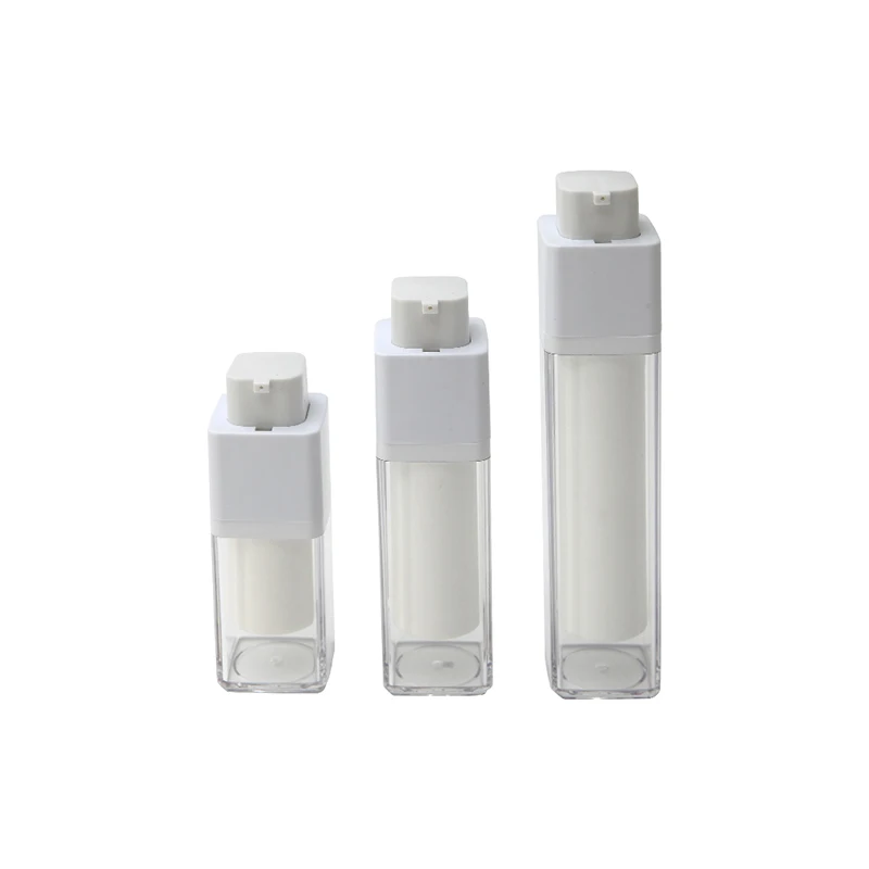 Offering 15ml 30ml 50ml White  Color Up-down Top and Bottom Twist Up Plastic Cosmetic Airless Pump Bottle